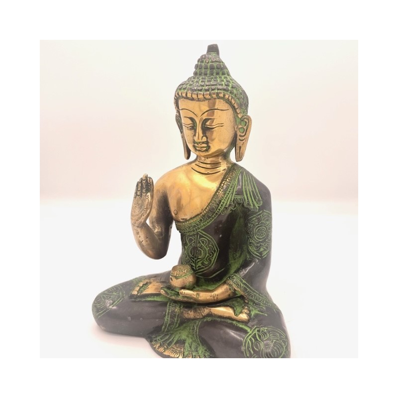 Statue Bouddha Abhaya Mudra Bronze Antique 17cm